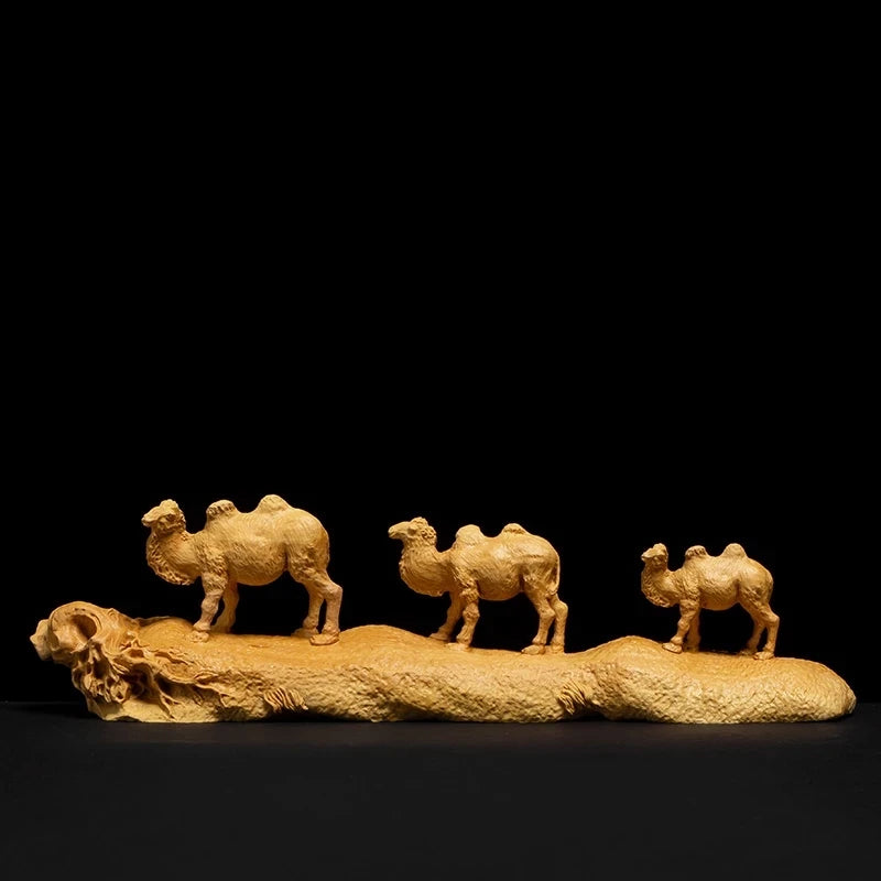 Solid wood carved statue of camel animals, silk furniture, boxwood, carving, room, fortune, wealth,