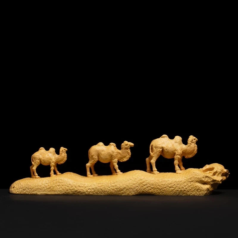 Solid wood carved statue of camel animals, silk furniture, boxwood, carving, room, fortune, wealth,