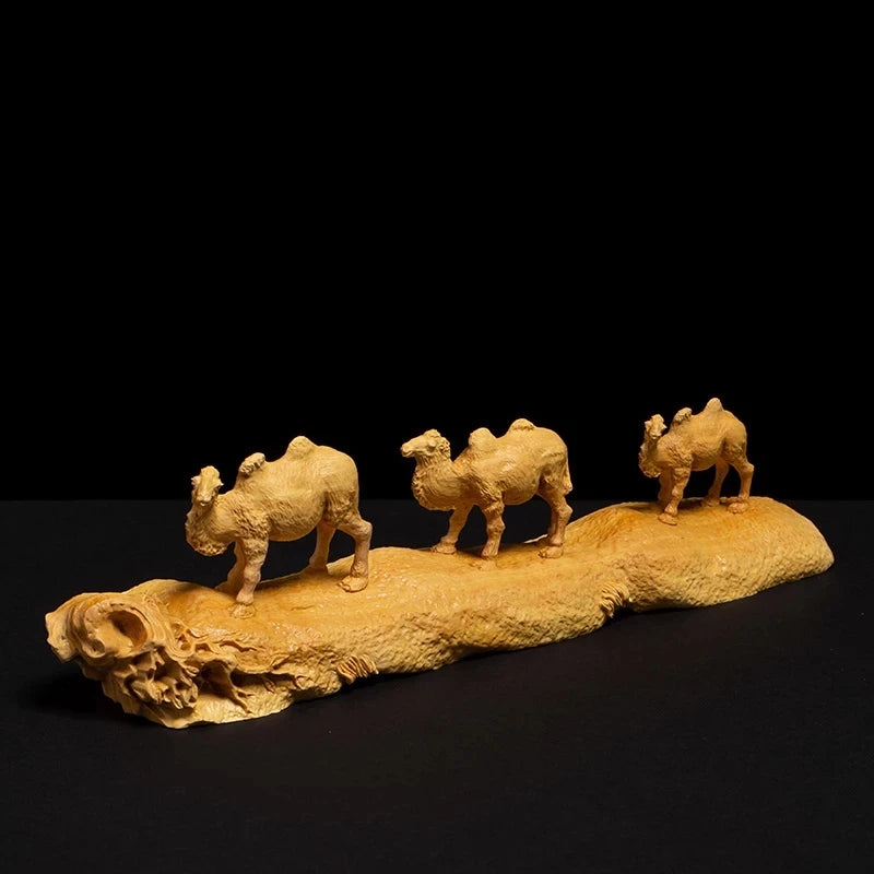 Solid wood carved statue of camel animals, silk furniture, boxwood, carving, room, fortune, wealth,