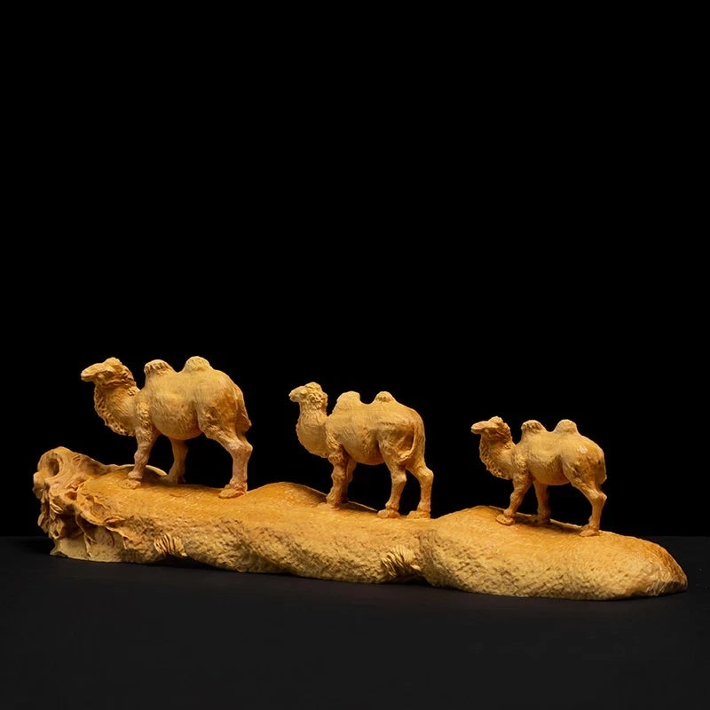 Solid wood carved statue of camel animals, silk furniture, boxwood, carving, room, fortune, wealth,
