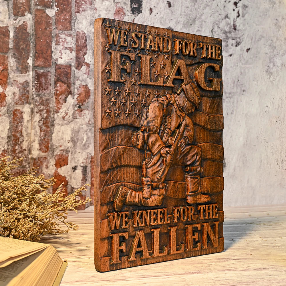 Solid wood carving American soldier plaque wood carving commemorative wooden statue ornaments home wall hanging decorations