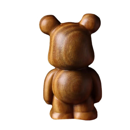 Solid wood carving Bear Decorative small model，Hand-carved Cute animals Home bedroom Office desktop decoration 7cm, 11cm