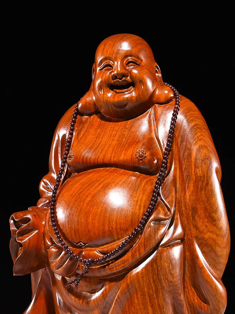 Solid wood carving Cloth bag - Maitreya Buddha Figure Statue black sandalwood,Red Pear Wood Whole wood carving Home Decoration
