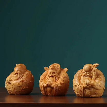 Solid wood carving Fu Lu Shou mythology figure Small model，Hand-carved， Home living room bedroom decoration accessories statue