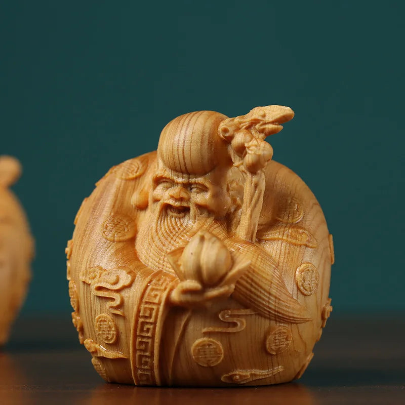 Solid wood carving Fu Lu Shou mythology figure Small model，Hand-carved， Home living room bedroom decoration accessories statue