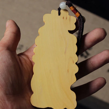 Solid wood carving God of Wealth pendant，Traditional hand carving，Wooden Home car Decorative statue，Gift souvenirs