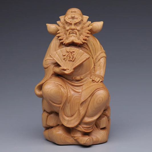 Solid wood carving Heavenly Master Zhong Kui Statue Chinese style ward off evil statues Home living room bedroom decoration