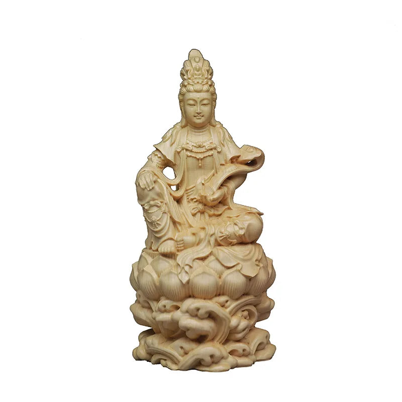 Solid wood carving Lotus Guanyin Statue Chinese Buddha Statue Modern hand-carved Home Feng Shui Decoration Ornaments