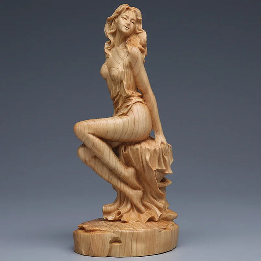 Solid wood carving Statue of naked girl ， Modern Hand-carved   Log body  art crafts Home decoration statue 15cm free shipping