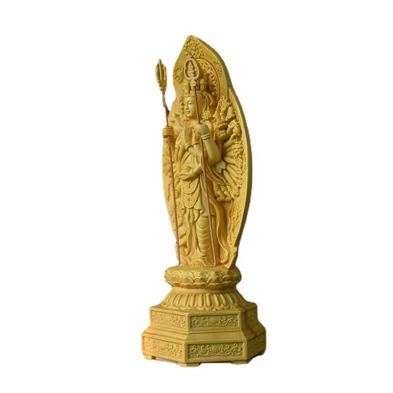 Solid wood carving Thousand-Hand Guanyin Buddha Statue，Three-dimensional carving，Home Living Room Decoration Feng Shui Statue