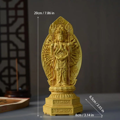 Solid wood carving Thousand-Hand Guanyin Buddha Statue，Three-dimensional carving，Home Living Room Decoration Feng Shui Statue