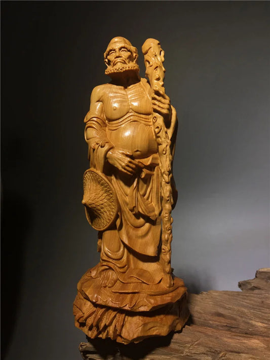 Solid wood carving statue of Master Bodhidharma， Chinese style Zen  Buddha statue of Dharma Arhat Home decoration ornaments