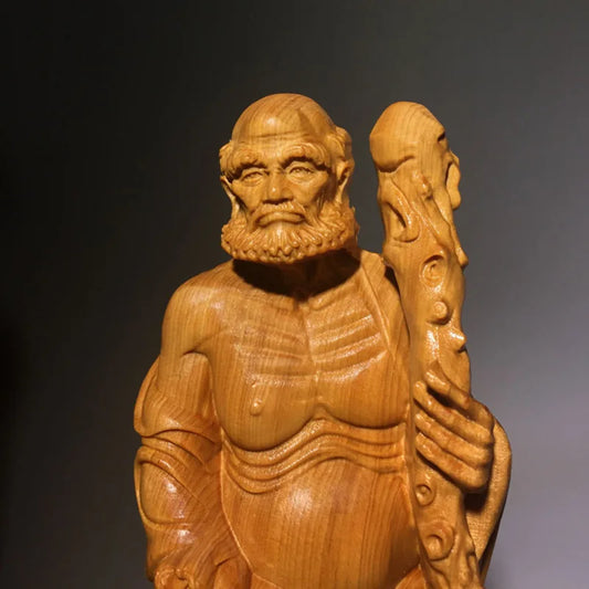 Solid wood carving statue of Master Bodhidharma， Chinese style Zen  Buddha statue of Dharma Arhat Home decoration ornaments