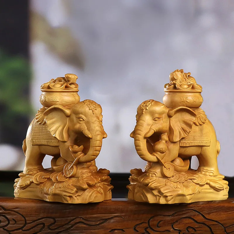 Solid wood fortune elephant decoration statue Wooden Boutique carvingCarving art craft Animal statue of Home Fortune mascot