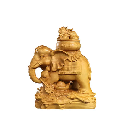 Solid wood fortune elephant decoration statue Wooden Boutique carvingCarving art craft Animal statue of Home Fortune mascot