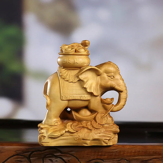 Solid wood fortune elephant decoration statue Wooden Boutique carvingCarving art craft Animal statue of Home Fortune mascot
