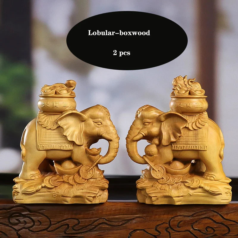 Solid wood fortune elephant decoration statue Wooden Boutique carvingCarving art craft Animal statue of Home Fortune mascot