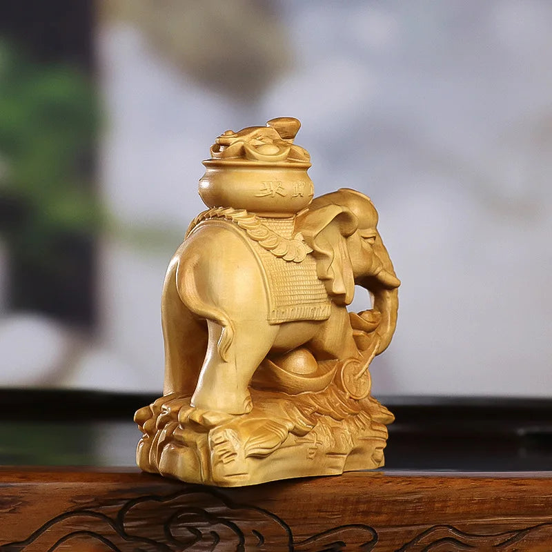 Solid wood fortune elephant decoration statue Wooden Boutique carvingCarving art craft Animal statue of Home Fortune mascot