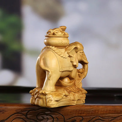 Solid wood fortune elephant decoration statue Wooden Boutique carvingCarving art craft Animal statue of Home Fortune mascot