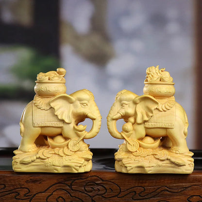 Solid wood fortune elephant decoration statue Wooden Boutique carvingCarving art craft Animal statue of Home Fortune mascot