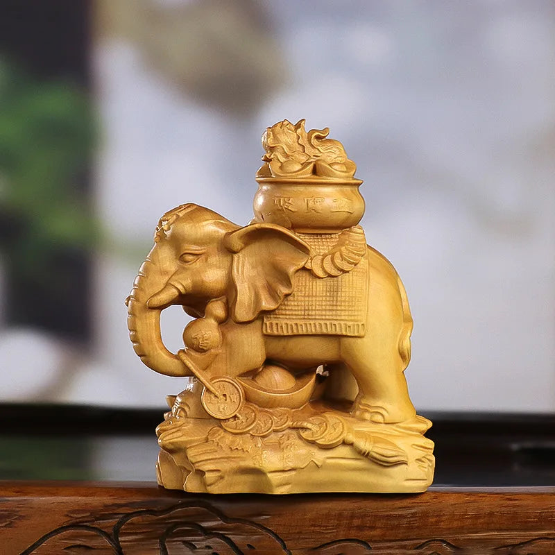 Solid wood fortune elephant decoration statue Wooden Boutique carvingCarving art craft Animal statue of Home Fortune mascot