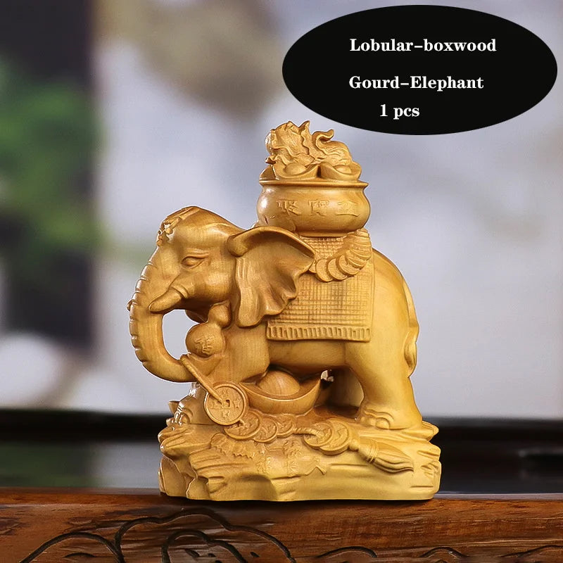 Solid wood fortune elephant decoration statue Wooden Boutique carvingCarving art craft Animal statue of Home Fortune mascot