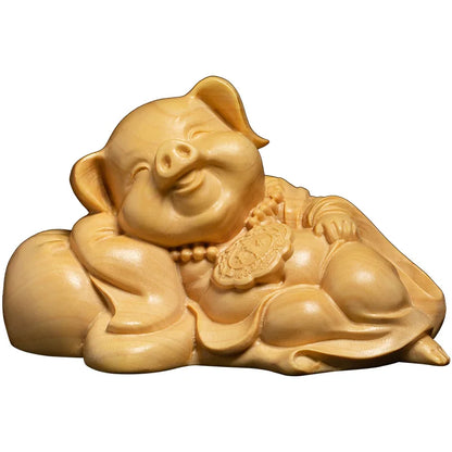Solid wood fortune piggy ornament hand carved cute animals Home Living Room Bedroom Office Figurines best gift