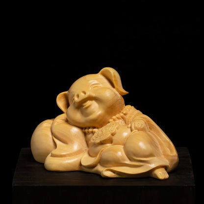 Solid wood fortune piggy ornament hand carved cute animals Home Living Room Bedroom Office Figurines best gift