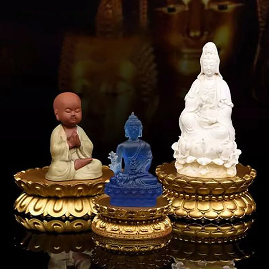 Solid wood gilded Buddha statue Guanyin Bodhisattva lotus base for offering Buddha niches, deity statue , lotus stand bracket