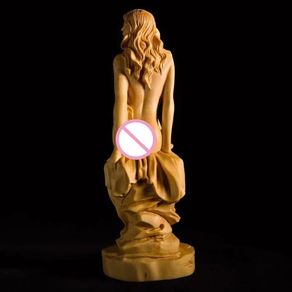 Solid wood goddess statue，Modern art sculpture，Character nude art ornaments，Home living room bedroom decoration statue