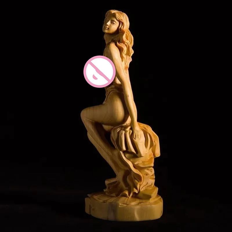 Solid wood goddess statue，Modern art sculpture，Character nude art ornaments，Home living room bedroom decoration statue