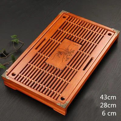 Solid wood tea tray Drainage water storage kung fu tea set Drawer tea room board table Chinese tea room ceremony tools