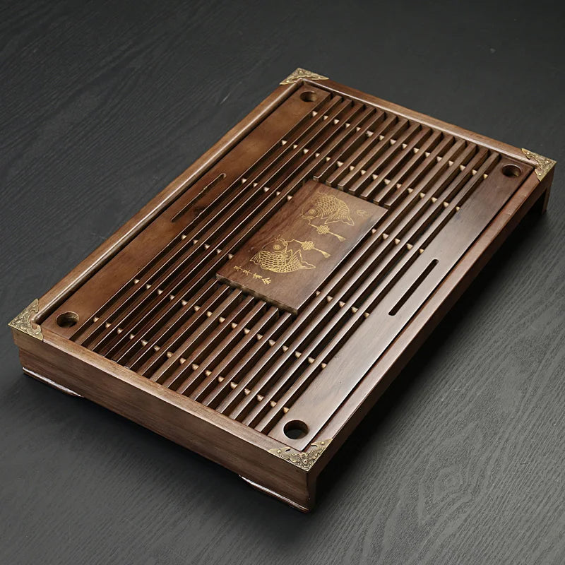 Solid wood tea tray Drainage water storage kung fu tea set Drawer tea room board table Chinese tea room ceremony tools