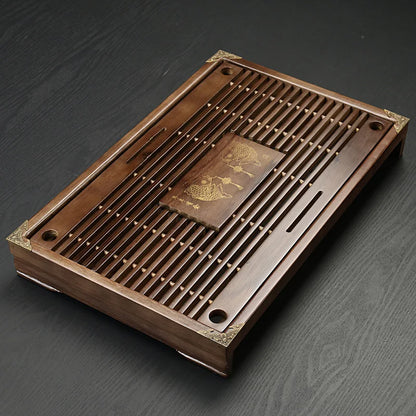 Solid wood tea tray Drainage water storage kung fu tea set Drawer tea room board table Chinese tea room ceremony tools