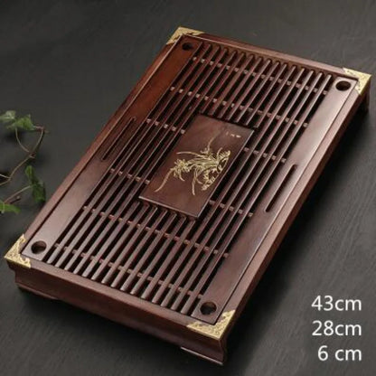 Solid wood tea tray Drainage water storage kung fu tea set Drawer tea room board table Chinese tea room ceremony tools
