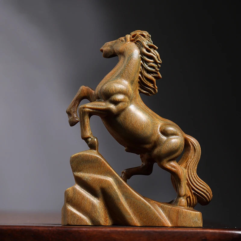 Solid wood wood statue horse to success Green sandalwood zodiac horse office home decoration wood sculpture decoration