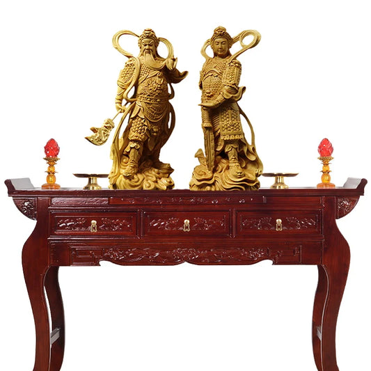 Solidwood Guan Gong, Statue of Weituo Gate God Large size Buddha statue solid wood carving Decorative statue of home living room