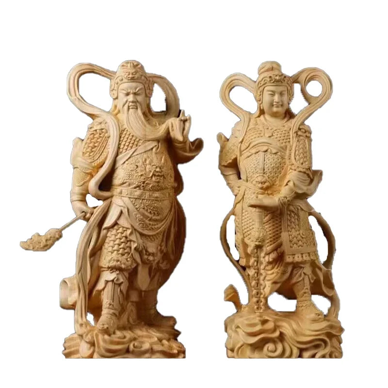 Solidwood Guan Gong, Statue of Weituo Gate God Large size Buddha statue solid wood carving Decorative statue of home living room