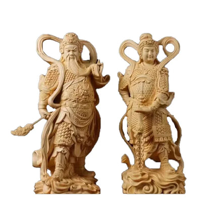 Solidwood Guan Gong, Statue of Weituo Gate God Large size Buddha statue solid wood carving Decorative statue of home living room