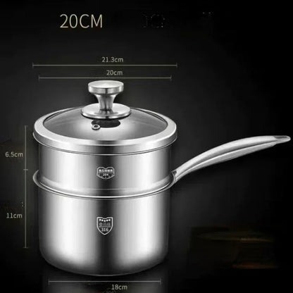 Soup Pot Milk Pot 316 Stainless Steel Pot Non Stick Pots Uncoated Milk Pan for Baby Perfect for Cooking Noodles Milk Steamer