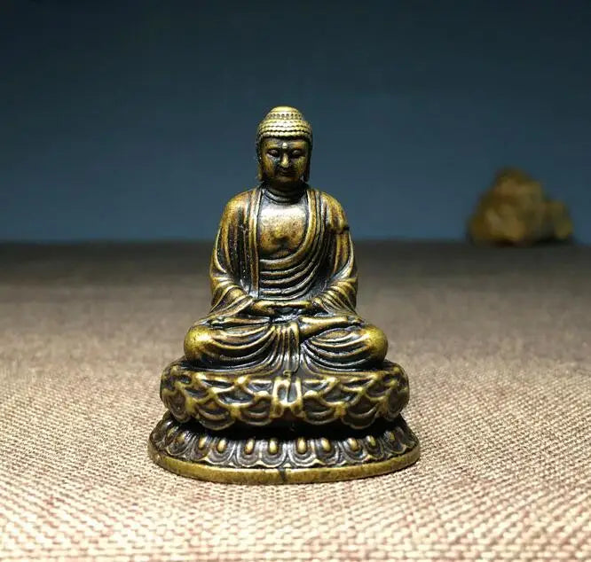Southeast Asia Chinese Greco-Buddhist HOME CAR Pocket Talisman Protection Retro bronze Sakyamuni Tathagata Buddha statue