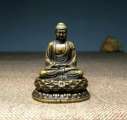 Southeast Asia Chinese Greco-Buddhist HOME CAR Pocket Talisman Protection Retro bronze Sakyamuni Tathagata Buddha statue