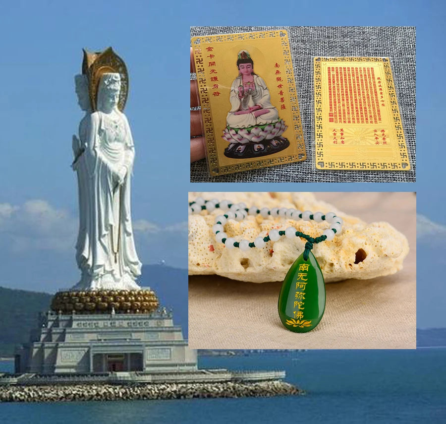 Southeast Asia Geomantic Buddhism Amulet Guan yin buddha bless safety healthy good luck Golden Card symbol talisman + Pendant