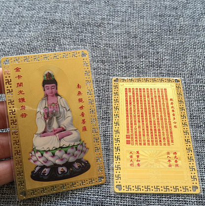 Southeast Asia Geomantic Buddhism Amulet Guan yin buddha bless safety healthy good luck Golden Card symbol talisman + Pendant