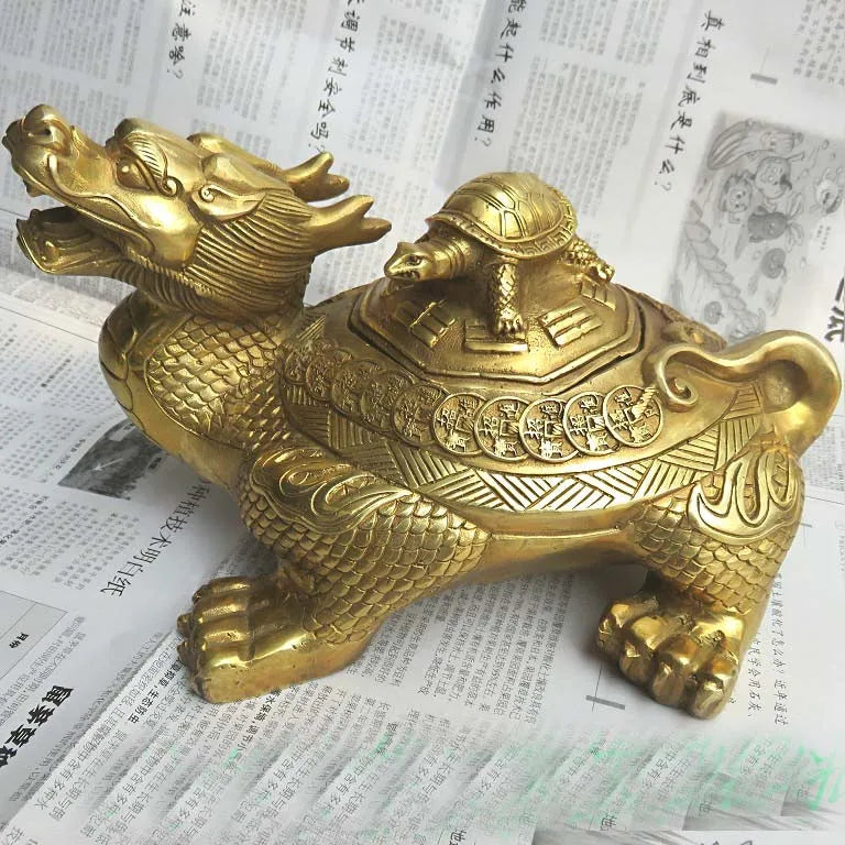 Southeast Asia Good luck Dragon turtle copper Ashtray HOME Company shop Mascot Eight Diagrams FENG SHUI art statue