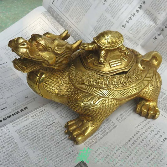 Southeast Asia Good luck Dragon turtle copper Ashtray HOME Company shop Mascot Eight Diagrams FENG SHUI art statue