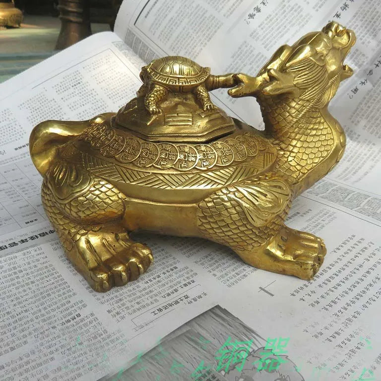 Southeast Asia Good luck Dragon turtle copper Ashtray HOME Company shop Mascot Eight Diagrams FENG SHUI art statue