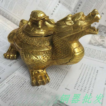 Southeast Asia Good luck Dragon turtle copper Ashtray HOME Company shop Mascot Eight Diagrams FENG SHUI art statue