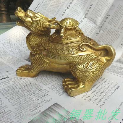 Southeast Asia Good luck Dragon turtle copper Ashtray HOME Company shop Mascot Eight Diagrams FENG SHUI art statue