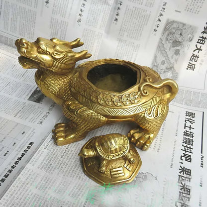 Southeast Asia Good luck Dragon turtle copper Ashtray HOME Company shop Mascot Eight Diagrams FENG SHUI art statue